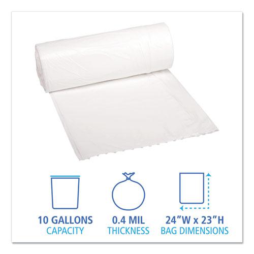 Low-Density Waste Can Liners, 10 gal, 0.4 mil, 24" x 23", White, 25 Bags/Roll, 20 Rolls/Carton. Picture 2