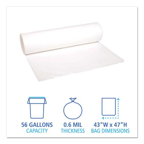 Low-Density Waste Can Liners, 56 gal, 0.6 mil, 43" x 47", White, 25 Bags/Roll, 4 Rolls/Carton. Picture 2