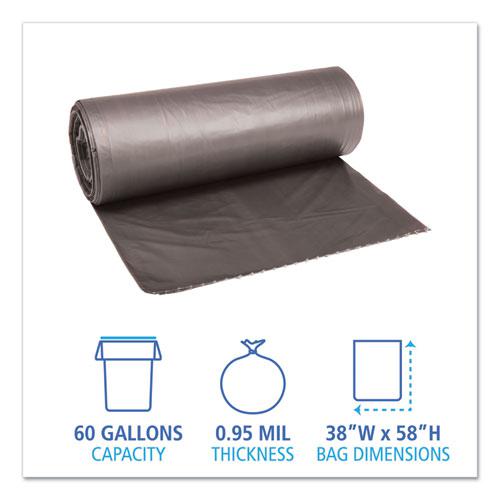 Low-Density Waste Can Liners, 60 gal, 0.95 mil, 38" x 58", Gray, 25 Bags/Roll, 4 Rolls/Carton. Picture 2