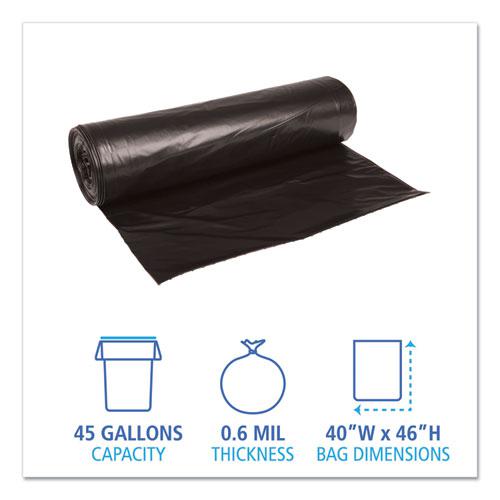 Low-Density Waste Can Liners, 45 gal, 0.6 mil, 40" x 46", Black, 25 Bags/Roll, 4 Rolls/Carton. Picture 2