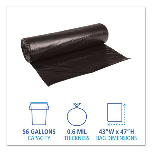 Low-Density Waste Can Liners, 56 gal, 0.6 mil, 43" x 47", Black, 25 Bags/Roll, 4 Rolls/Carton. Picture 2