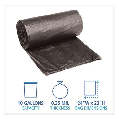 Low-Density Waste Can Liners, 10 gal, 0.35 mil, 24" x 23", Black, 50 Bags/Roll, 10 Rolls/Carton. Picture 2