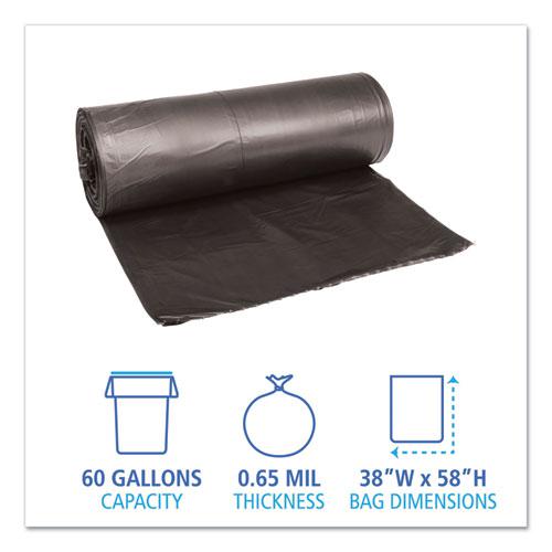 Low-Density Waste Can Liners, 60 gal, 0.65 mil, 38" x 58", Black, 25 Bags/Roll, 4 Rolls/Carton. Picture 2