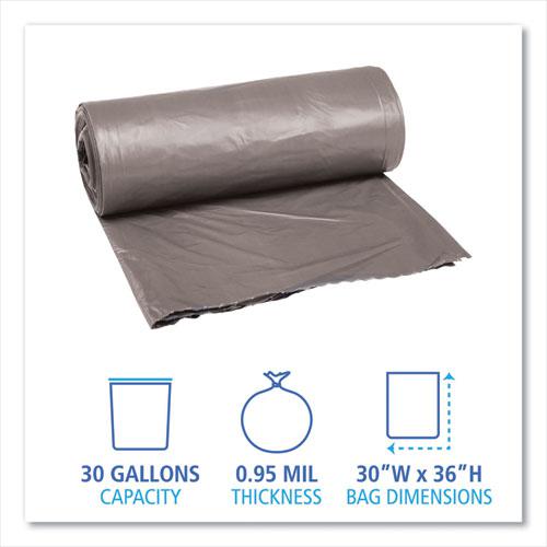 Low-Density Waste Can Liners, 30 gal, 0.95 mil, 30" x 36", Gray, 25 Bags/Roll, 4 Rolls/Carton. Picture 2