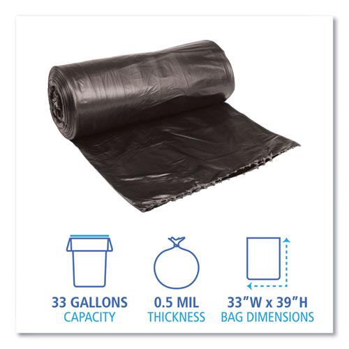 Low-Density Waste Can Liners, 33 gal, 0.5 mil, 33" x 39", Black, 25 Bags/Roll, 8 Rolls/Carton. Picture 2