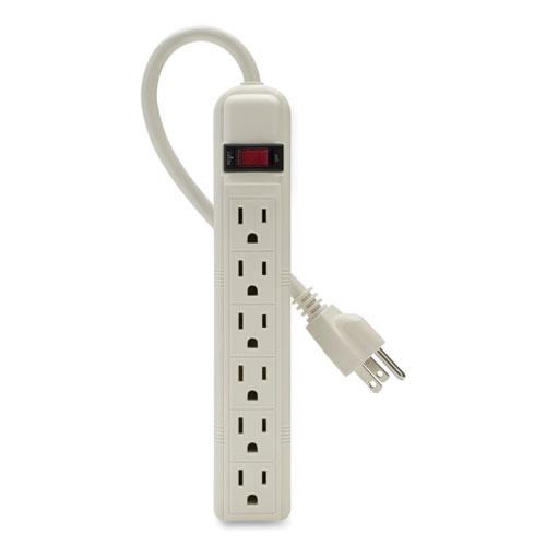 Power Strip, 6 Outlets, 3 ft Cord, White. Picture 2