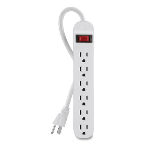 Power Strip, 6 Outlets, 3 ft Cord, White. Picture 1