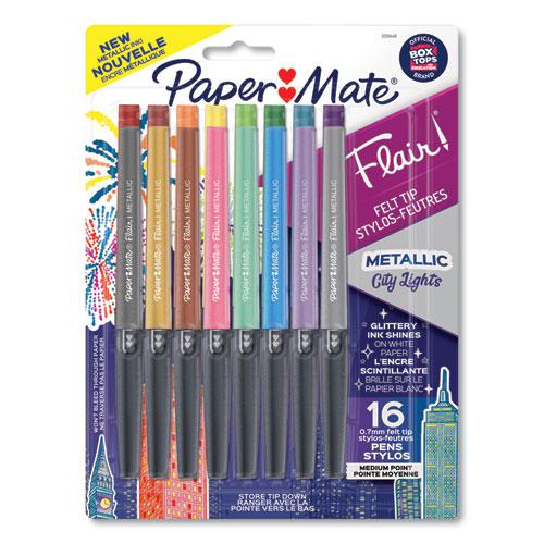 Flair Metallic Porous Point Pen, Stick, Medium 0.7 mm, Assorted Ink and Barrel Colors, 16/Pack. Picture 1