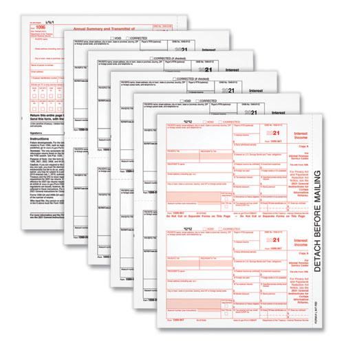 1099-INT Tax Forms for Inkjet/Laser Printers, Fiscal Year: 2023, Five-Part Carbonless, 8 x 5.5, 2 Forms/Sheet, 24 Forms Total. Picture 1