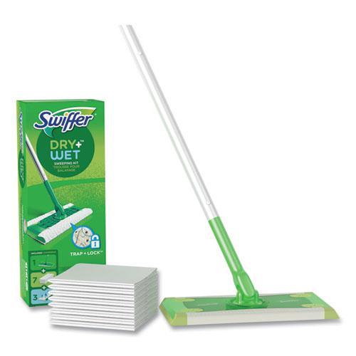 Sweeper Mop, 10 x 4.8 White Cloth Head, 46" Green/Silver Aluminum/Plastic Handle, 6/Carton. Picture 2