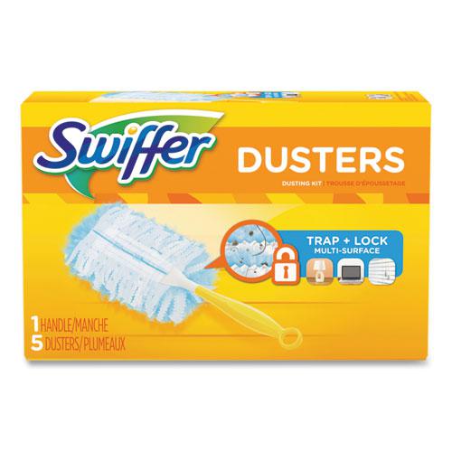 Dusters Starter Kit, Dust Lock Fiber, 6" Handle, Blue/Yellow, 6/Carton. Picture 1