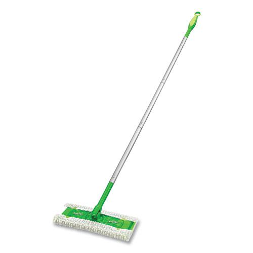 Sweeper Mop, 10 x 4.8 White Cloth Head, 46" Green/Silver Aluminum/Plastic Handle. Picture 1