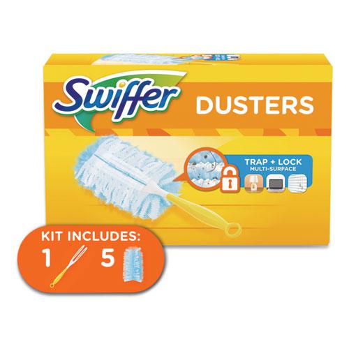 Dusters Starter Kit, Dust Lock Fiber, 6" Handle, Blue/Yellow. Picture 1