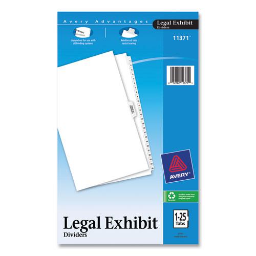 Preprinted Legal Exhibit Side Tab Index Dividers, Avery Style, 26-Tab, 1 to 25, 14 x 8.5, White, 1 Set. Picture 1