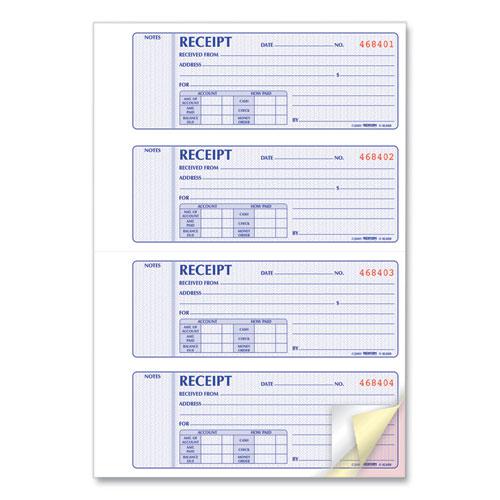 Money Receipt Book, Softcover, Three-Part Carbonless, 7 x 2.75, 4 Forms/Sheet, 100 Forms Total. Picture 4