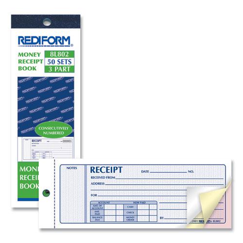 Receipt Book, Three-Part Carbonless, 7 x 2.75, 4 Forms/Sheet, 50 Forms Total. Picture 3
