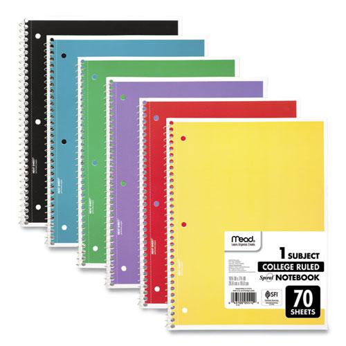 Spiral Notebook, 1-Subject, Medium/College Rule, Assorted Cover Colors, (70) 10.5 x 8 Sheets, 6/Pack. Picture 1