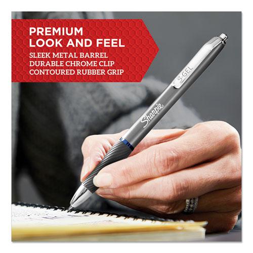 S-Gel Premium Metal Barrel Gel Pen, Retractable, Medium 0.7 mm, Blue Ink, Gun Metal Gray Barrel, Dozen. Picture 3