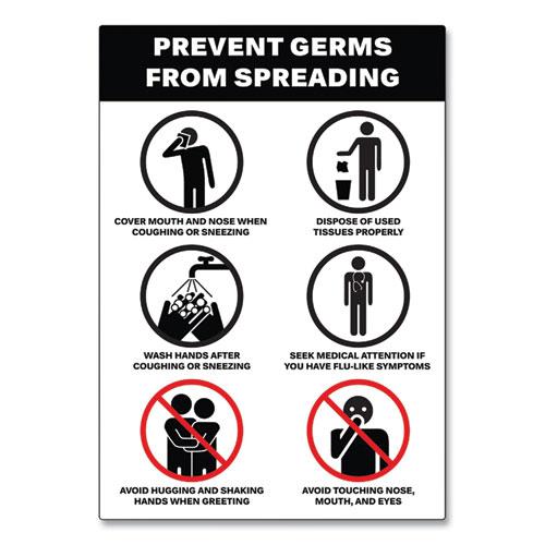 Preprinted Surface Safe Wall Decals, 7 x 10, Prevent Germs from Spreading, White/Black Face, Black Graphics, 5/Pack. Picture 2