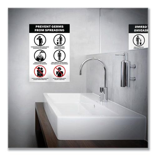 Preprinted Surface Safe Wall Decals, 7 x 10, Prevent Germs from Spreading, White/Black Face, Black Graphics, 5/Pack. Picture 3