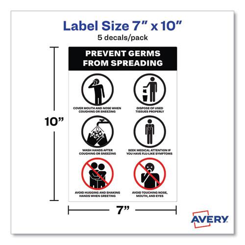 Preprinted Surface Safe Wall Decals, 7 x 10, Prevent Germs from Spreading, White/Black Face, Black Graphics, 5/Pack. Picture 4