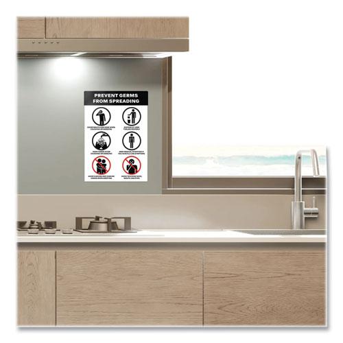 Preprinted Surface Safe Wall Decals, 7 x 10, Prevent Germs from Spreading, White/Black Face, Black Graphics, 5/Pack. Picture 6