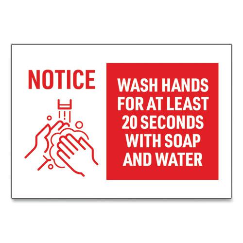 Preprinted Surface Safe Wall Decals, 10 x 7, Wash Hands for at Least 20 Seconds, White/Red Face, Red Graphics, 5/Pack. Picture 2
