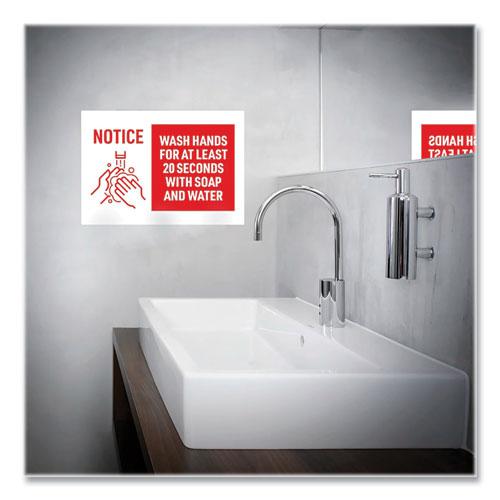 Preprinted Surface Safe Wall Decals, 10 x 7, Wash Hands for at Least 20 Seconds, White/Red Face, Red Graphics, 5/Pack. Picture 3