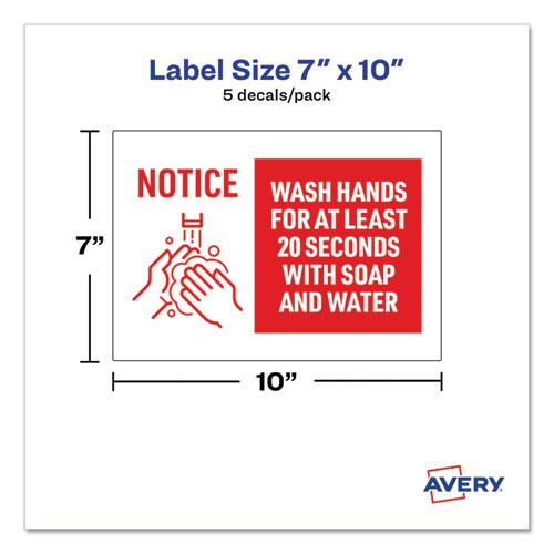 Preprinted Surface Safe Wall Decals, 10 x 7, Wash Hands for at Least 20 Seconds, White/Red Face, Red Graphics, 5/Pack. Picture 4