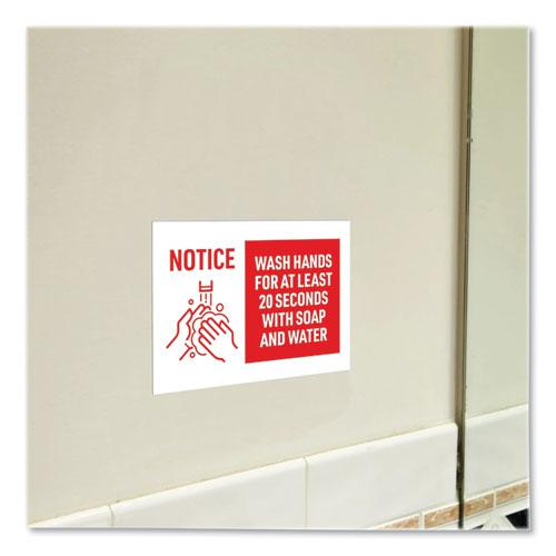 Preprinted Surface Safe Wall Decals, 10 x 7, Wash Hands for at Least 20 Seconds, White/Red Face, Red Graphics, 5/Pack. Picture 5