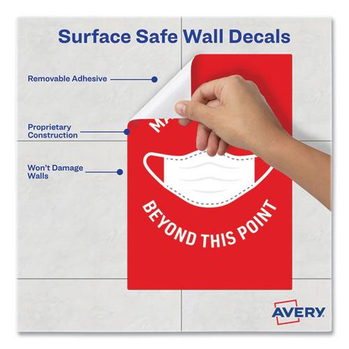 Preprinted Surface Safe Wall Decals, 7 x 10, Mask Required Beyond This Point, Red Face, White Graphics, 5/Pack. Picture 4