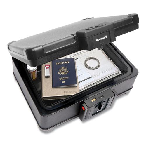 Fire and Waterproof Safe with Touchpad Lock, 15.9 x 13.1 x 6.7, 0.24 cu ft, Black. Picture 1