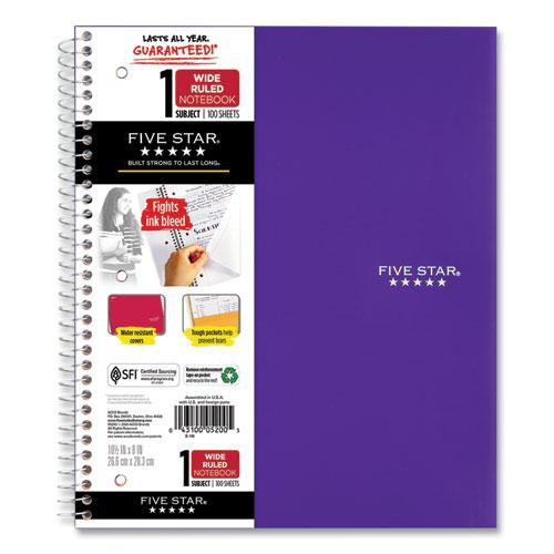 Wirebound Notebook with Two Pockets, 1-Subject, Wide/Legal Rule, Randomly Assorted Cover Color, (100) 10.5 x 8 Sheets. Picture 6