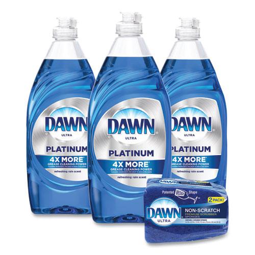 Platinum Liquid Dish Detergent, Refreshing Rain Scent, (3) 24 oz Bottles Plus (2) Sponges/Carton. Picture 1