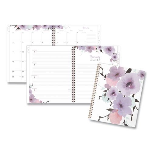 Mina Weekly/Monthly Planner, Main Floral Artwork, 11 x 8.5, White/Violet/Peach Cover, 12-Month (Jan to Dec): 2024. Picture 1
