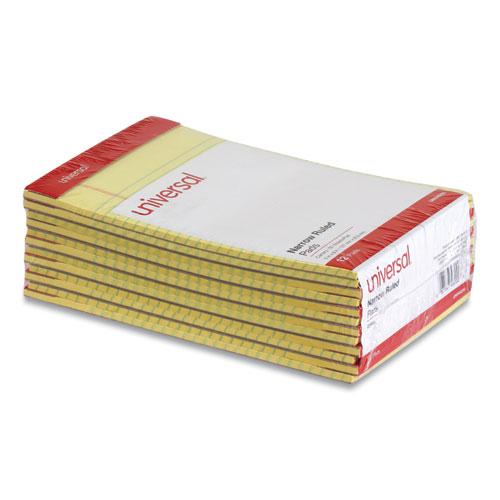 Perforated Ruled Writing Pads, Narrow Rule, Red Headband, 50 Canary-Yellow 5 x 8 Sheets, Dozen. Picture 3