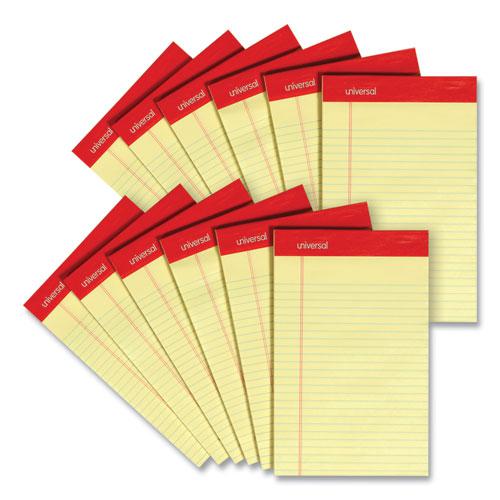 Perforated Ruled Writing Pads, Narrow Rule, Red Headband, 50 Canary-Yellow 5 x 8 Sheets, Dozen. Picture 1