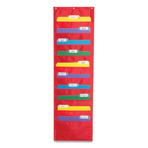Storage Pocket Chart, 10 Pockets, Hanger Grommets, 14 x 47, Red. Picture 1