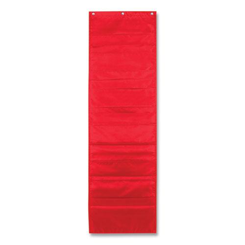 Storage Pocket Chart, 10 Pockets, Hanger Grommets, 14 x 47, Red. Picture 2
