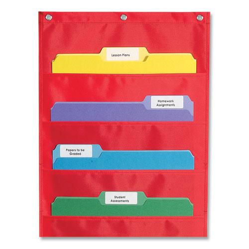 Storage Pocket Chart, 10 Pockets, Hanger Grommets, 14 x 47, Red. Picture 3