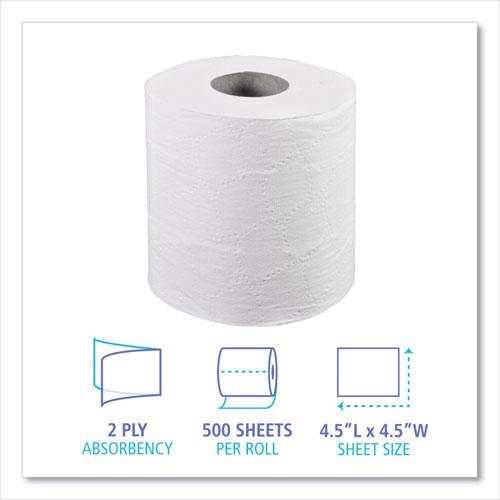 2-Ply Toilet Tissue, Septic Safe, White, 4.5 x 4.5, 500 Sheets/Roll, 96 Rolls/Carton. Picture 3