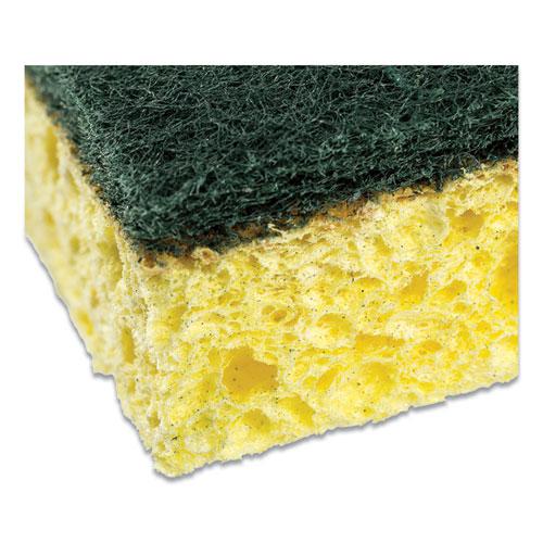 Heavy-Duty Scrubbing Sponge, 3.5 x 6, 0.85" Thick, Yellow/Green, 20/Carton. Picture 4