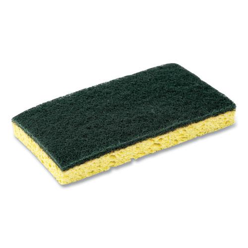 Heavy-Duty Scrubbing Sponge, 3.5 x 6, 0.85" Thick, Yellow/Green, 20/Carton. Picture 2