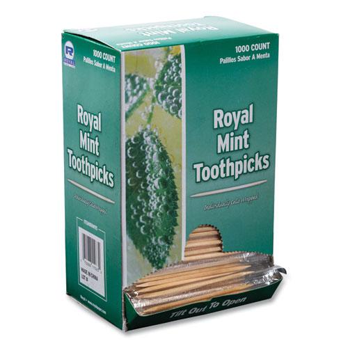 Mint Cello-Wrapped Wood Toothpicks, 2.5", Natural, 1,000/Box, 15 Boxes/Carton. Picture 5