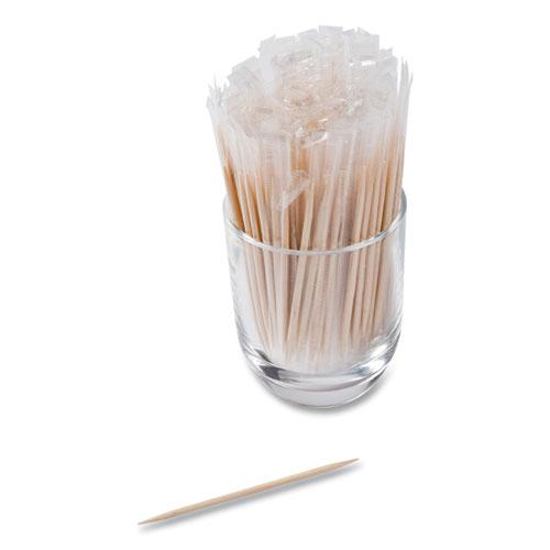 Mint Cello-Wrapped Wood Toothpicks, 2.5", Natural, 1,000/Box, 15 Boxes/Carton. Picture 3