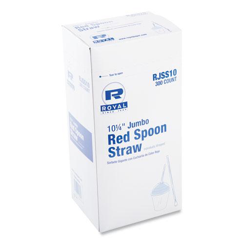 Jumbo Spoon Straw, 10.25", Plastic, Red, 300/Pack, 18 Packs/Carton. Picture 6