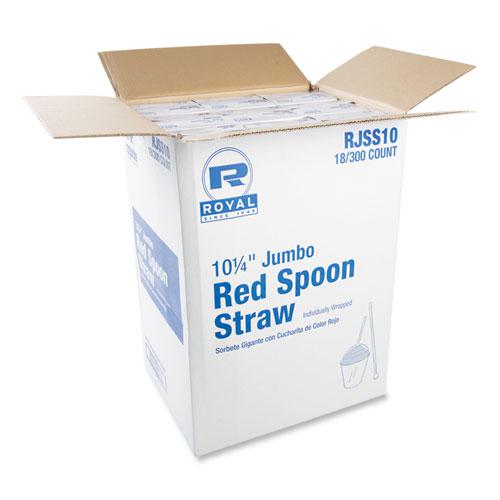 Jumbo Spoon Straw, 10.25", Plastic, Red, 300/Pack, 18 Packs/Carton. Picture 5