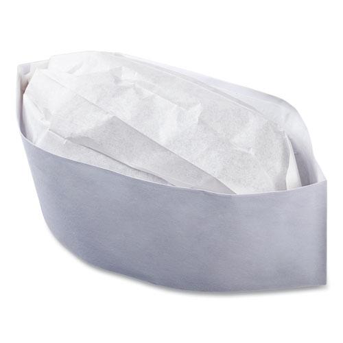 Classy Cap, Crepe Paper, Adjustable, One Size Fits All, White, 100 Caps/Pack, 10 Packs/Carton. Picture 4