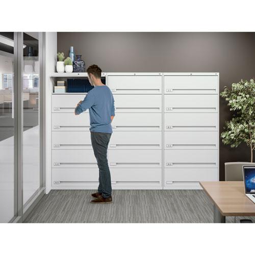 Fixed Shelf Enclosed-Format Lateral File for End-Tab Folders, 5 Legal/Letter File Shelves, Light Gray, 36" x 16.5" x 63.5". Picture 2