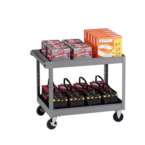 Two-Shelf Metal Cart, Metal, 2 Shelves, 500 lb Capacity, 24" x 36" x 32", Gray. Picture 2